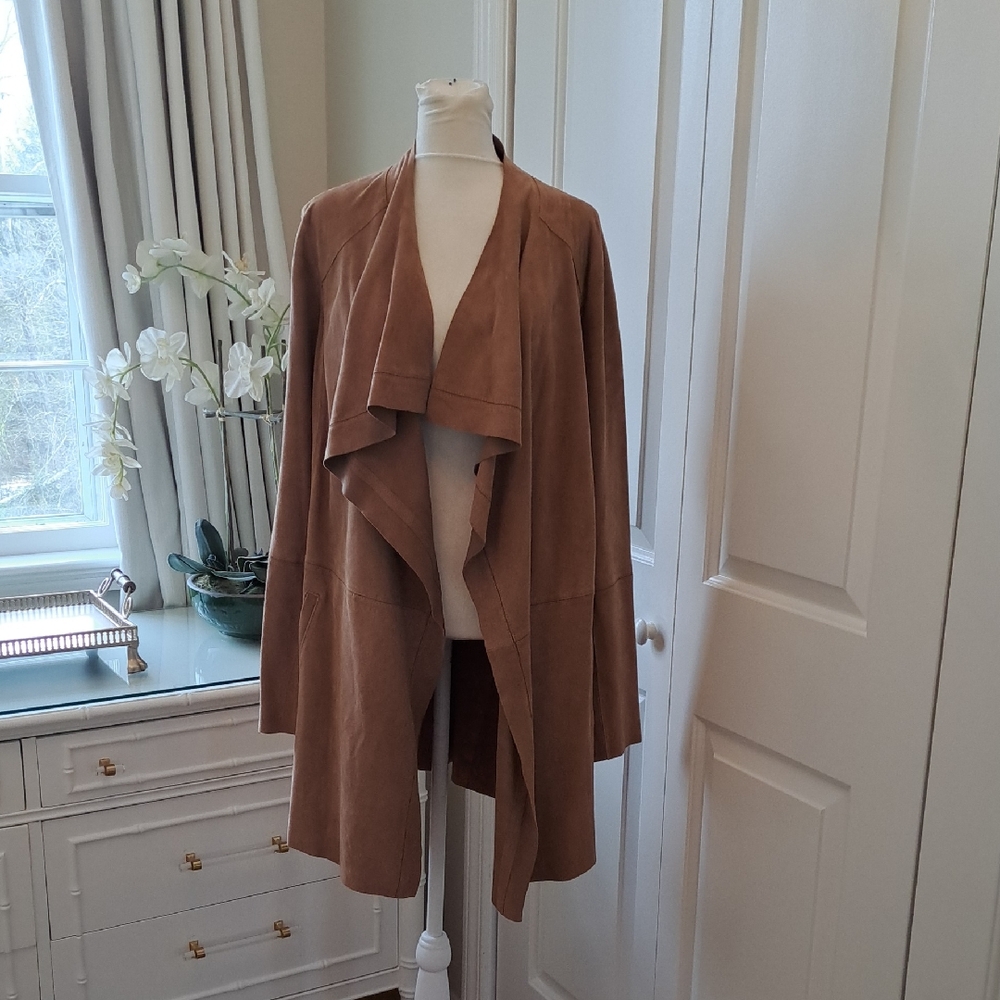 NWOT Gerard Darel Womens 100% Tan Goat Suede Open Cardigan Jacket EU44/US12